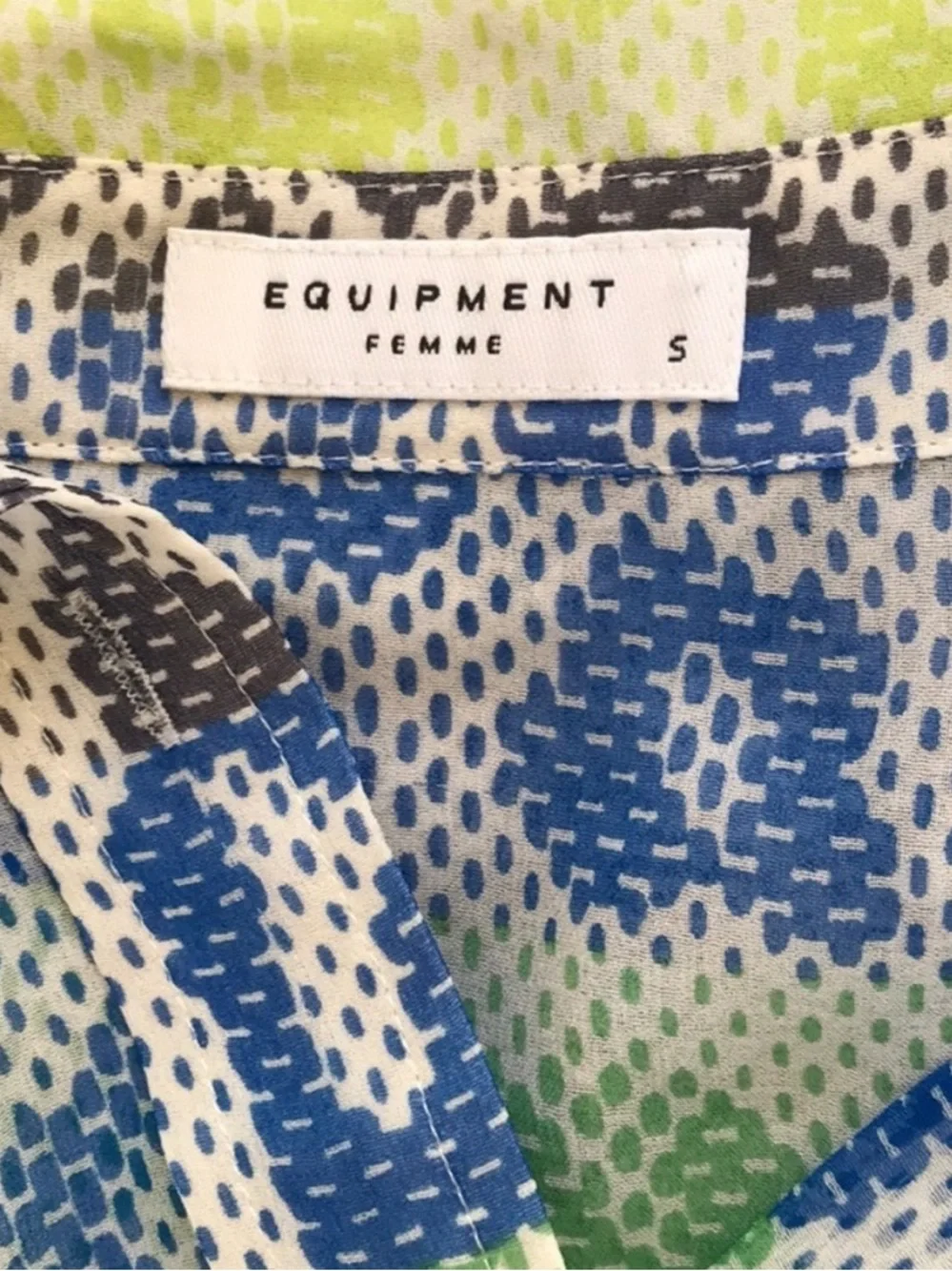 Equipment Silk Blouse Combo Green Blue Yellow Print Small EUC